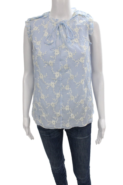 Rebecca Taylor Womens Tunic Blouse Sleeveless Blue Round Neck Cotton Size M