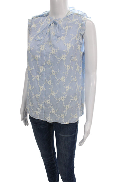 Rebecca Taylor Womens Tunic Blouse Sleeveless Blue Round Neck Cotton Size M