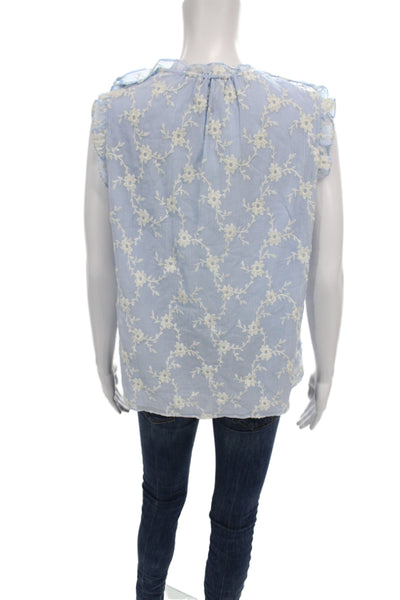 Rebecca Taylor Womens Tunic Blouse Sleeveless Blue Round Neck Cotton Size M