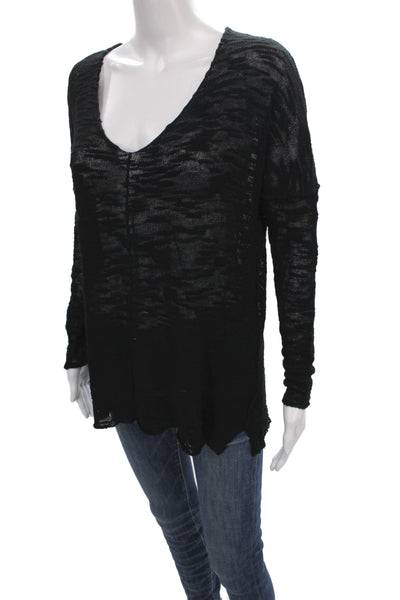 525 America Women V-Neck Pullover Black Viscose Long Sleeve Size XS