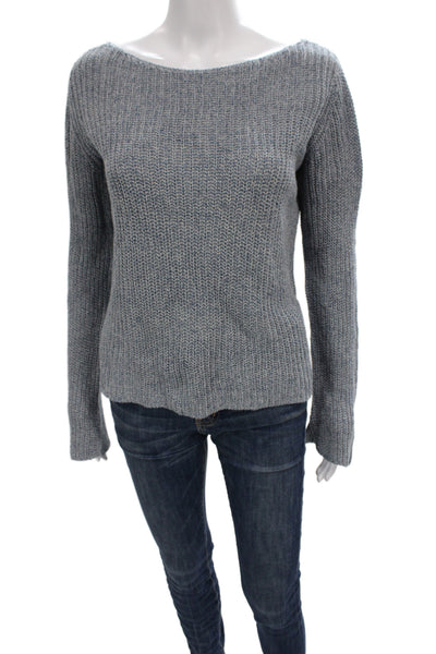 Theory Womens Boat Neck Pullover Sweater Blue Linen Blend Long Sleeve Size S