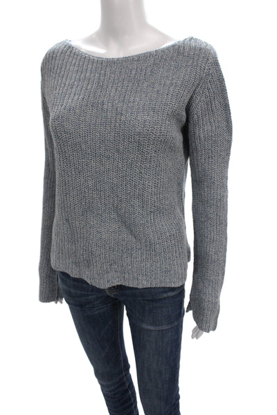 Theory Womens Boat Neck Pullover Sweater Blue Linen Blend Long Sleeve Size S