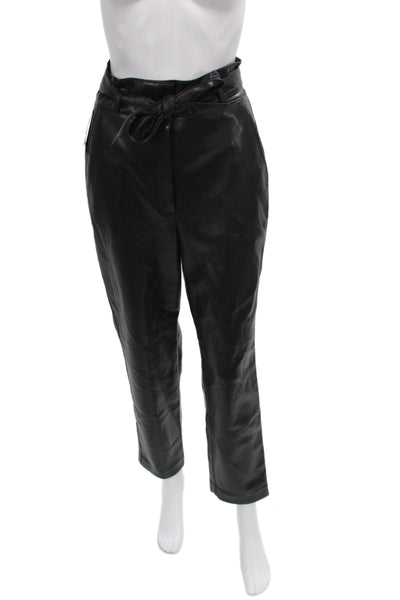 Babaton Womens Paperbag Pants Black Tie Waist Polyurethane Size 4