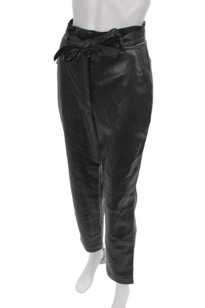 Babaton Womens Paperbag Pants Black Tie Waist Polyurethane Size 4