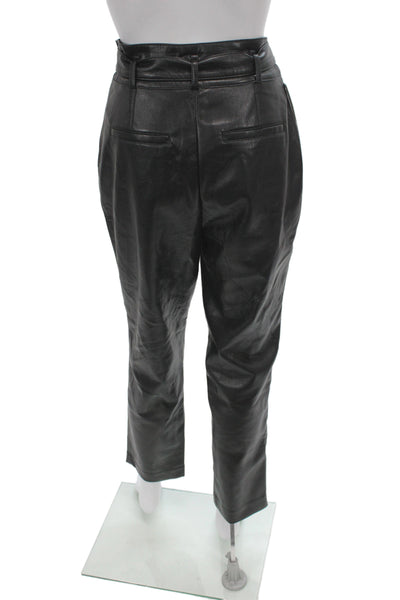 Babaton Womens Paperbag Pants Black Tie Waist Polyurethane Size 4