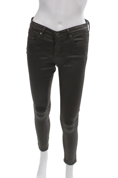 AG Adriano Goldschmied Women Brown Skinny Coated Cotton Jeans Size 26