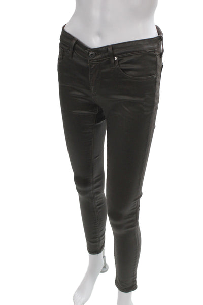 AG Adriano Goldschmied Women Brown Skinny Coated Cotton Jeans Size 26