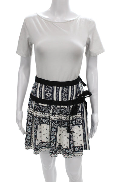 Cinq A Sept Womens Black Silk Floral Mini Skirt Bohemian Size 4