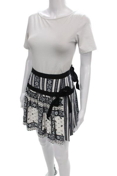 Cinq A Sept Womens Black Silk Floral Mini Skirt Bohemian Size 4