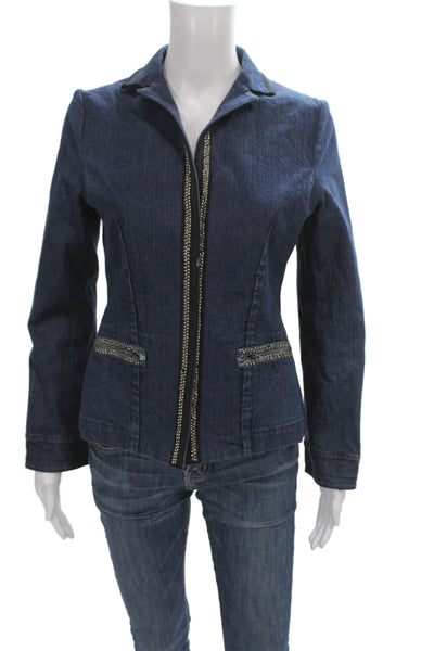 Alberta Ferretti Women Basic Denim Jacket Zip Long Sleeve Size 4