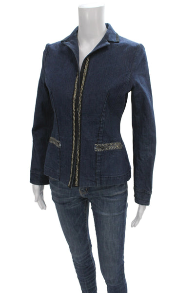 Alberta Ferretti Women Basic Denim Jacket Zip Long Sleeve Size 4