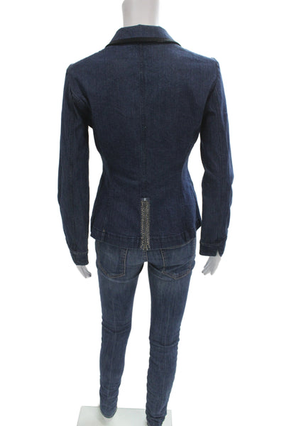 Alberta Ferretti Women Basic Denim Jacket Zip Long Sleeve Size 4