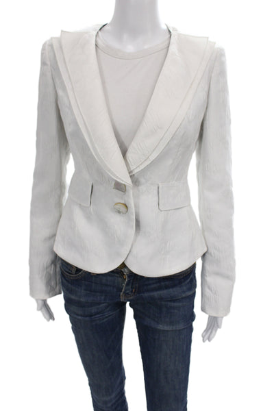 Carlisle Womens White Floral Basic Jacket Button Long Sleeve Polyester Size 0
