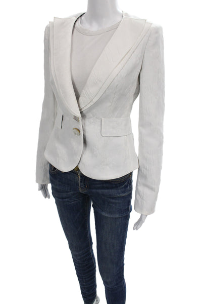 Carlisle Womens White Floral Basic Jacket Button Long Sleeve Polyester Size 0