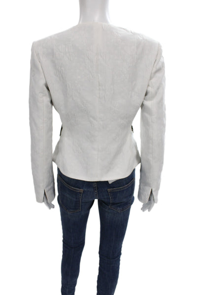 Carlisle Womens White Floral Basic Jacket Button Long Sleeve Polyester Size 0