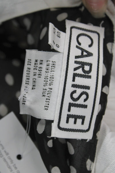 Carlisle Womens White Floral Basic Jacket Button Long Sleeve Polyester Size 0