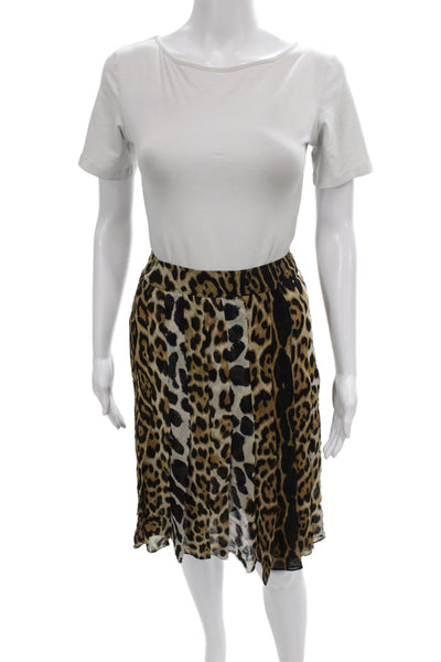 Carlisle Women Pleated Silk Animal Print Knee Length Skirt Beige Zip Size 0X