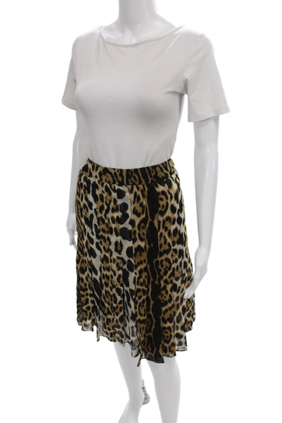 Carlisle Women Pleated Silk Animal Print Knee Length Skirt Beige Zip Size 0X
