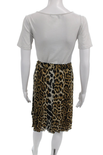 Carlisle Women Pleated Silk Animal Print Knee Length Skirt Beige Zip Size 0X
