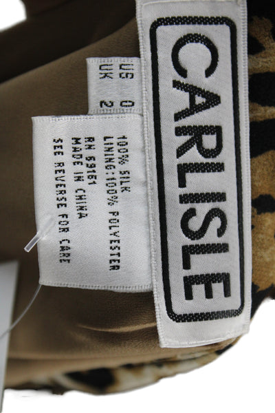 Carlisle Women Pleated Silk Animal Print Knee Length Skirt Beige Zip Size 0X