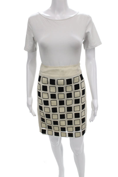 Per Se Womens Beige Cotton Geometric Mini Skirt Zip Size 0