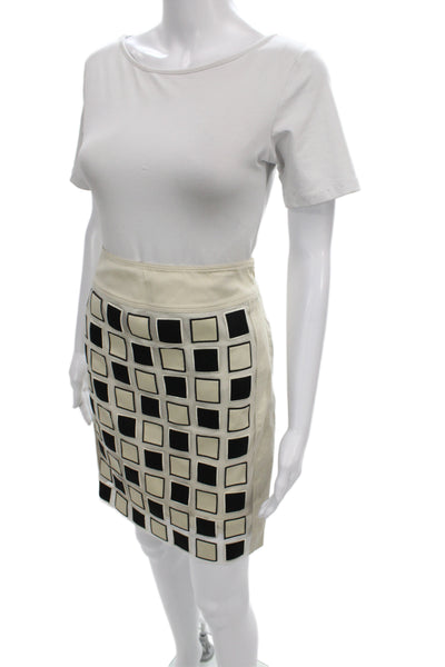 Per Se Womens Beige Cotton Geometric Mini Skirt Zip Size 0