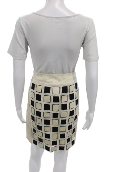 Per Se Womens Beige Cotton Geometric Mini Skirt Zip Size 0