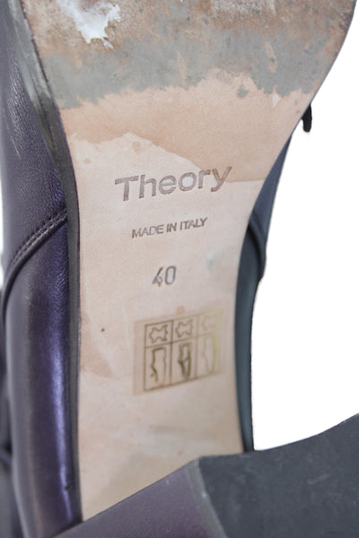 Theory Womens Leather Belted Ankle Boots Purple Size 40 10
