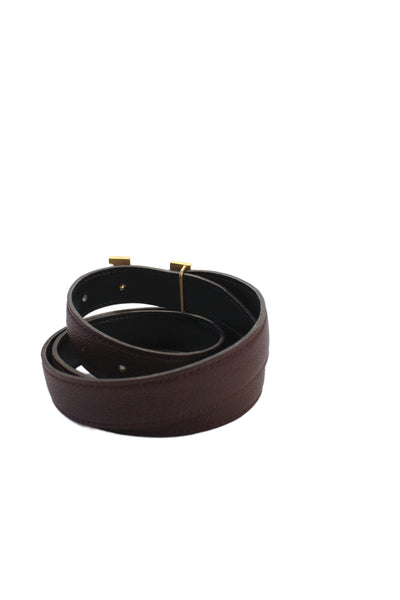 Hermes Womens Leather Gold Tone Logo Buckle Belt Brown Size Small