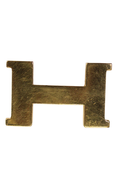 Hermes Womens Leather Gold Tone Logo Buckle Belt Brown Size Small