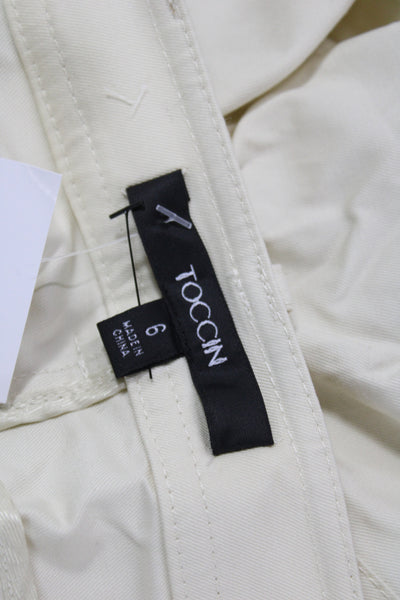 Toccin Women Cropped Ivory Cotton Button Pants Size 6