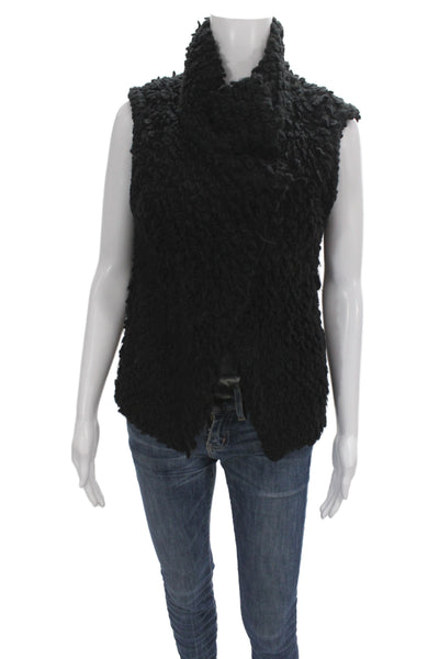 IRO Womens Sleeveless Snap Black Acrylic Vest Size 36