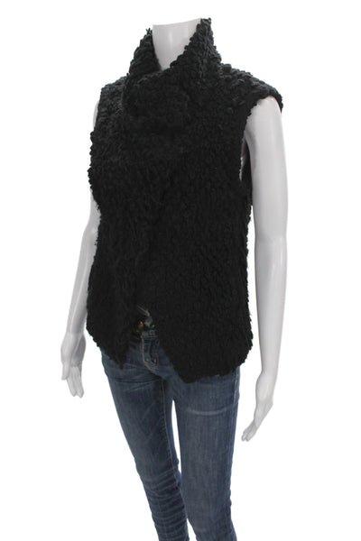 IRO Womens Sleeveless Snap Black Acrylic Vest Size 36