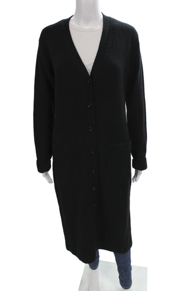 Toccin Women Black V-Neck Wool Cardigan Long Sleeve Classic Size M