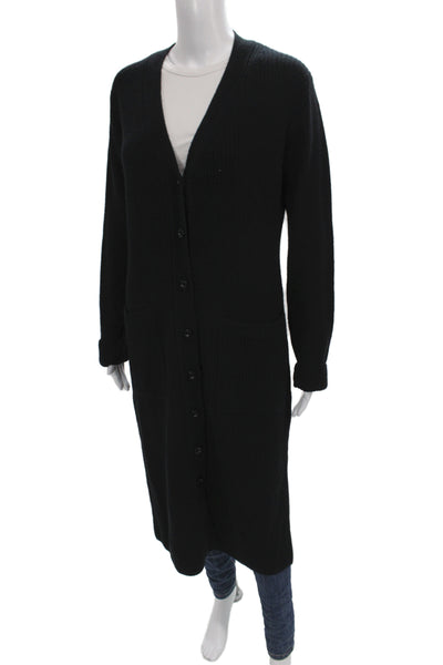 Toccin Women Black V-Neck Wool Cardigan Long Sleeve Classic Size M