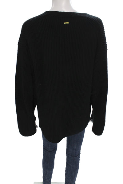 Toccin Women V-Neck Wool Pullover Sweater Black Long Sleeve Size M