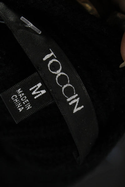 Toccin Women V-Neck Wool Pullover Sweater Black Long Sleeve Size M