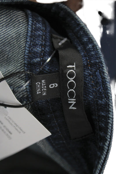 Toccin Women Straight Jeans Blue High Rise Cotton Button Size 6
