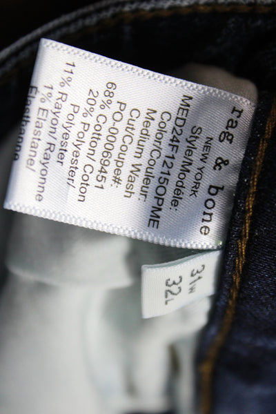 Rag & Bone Mens Straight Jeans Blue Cotton High Rise Button Size 31