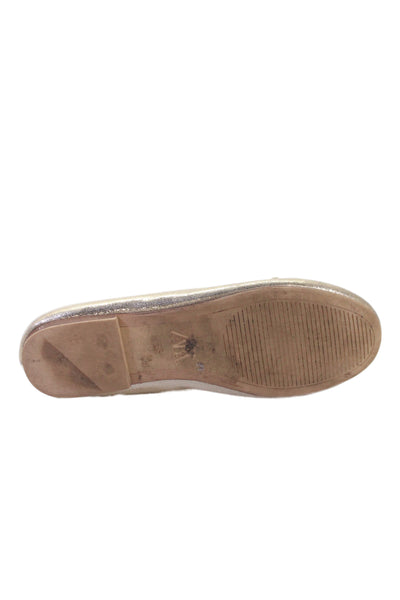 Zara Womens Slip On Metallic Faux Leather Bow Ballet Flats Gold Size 35