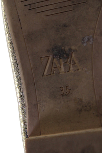 Zara Womens Slip On Metallic Faux Leather Bow Ballet Flats Gold Size 35