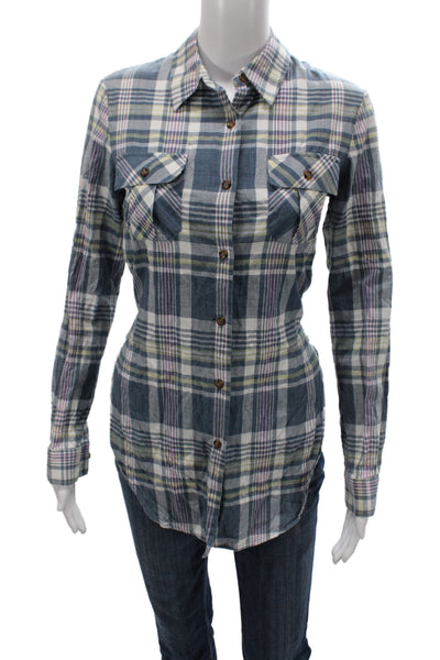 Pendleton Women Tunic Button-Up Blue Plaid Long Sleeve Cotton Western Size M