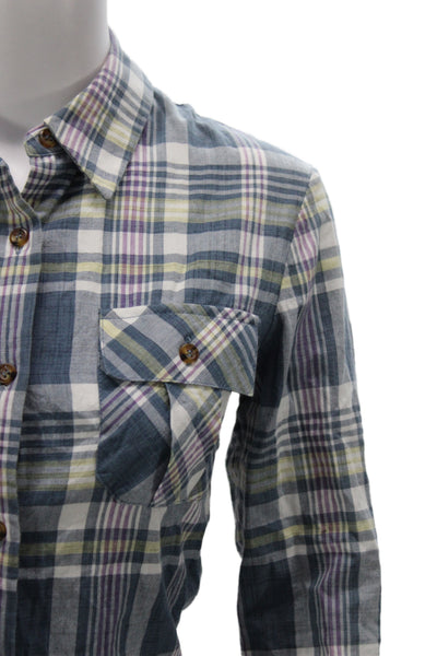 Pendleton Women Tunic Button-Up Blue Plaid Long Sleeve Cotton Western Size M