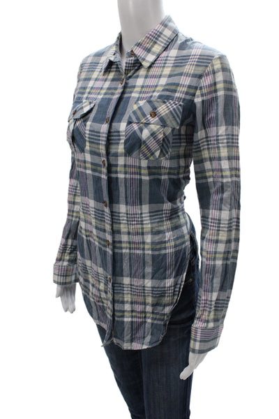 Pendleton Women Tunic Button-Up Blue Plaid Long Sleeve Cotton Western Size M