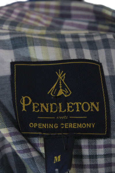 Pendleton Women Tunic Button-Up Blue Plaid Long Sleeve Cotton Western Size M