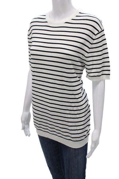 Zara Women White Striped Crew Neck Short Sleeve Pullover Viscose Size L