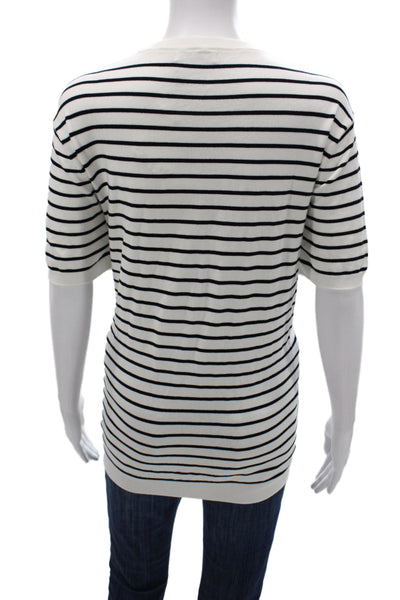Zara Women White Striped Crew Neck Short Sleeve Pullover Viscose Size L