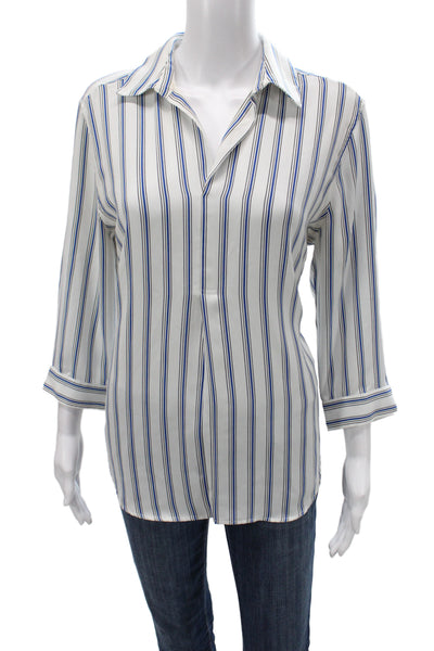 Rachel Zoe Womens Tunic Blouse Blue Striped Collared 3/4 Sleeve Size M