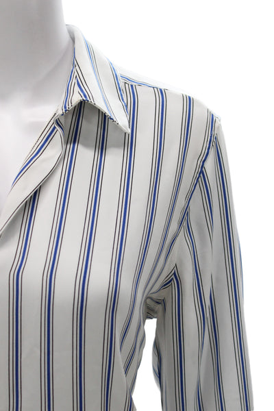Rachel Zoe Womens Tunic Blouse Blue Striped Collared 3/4 Sleeve Size M
