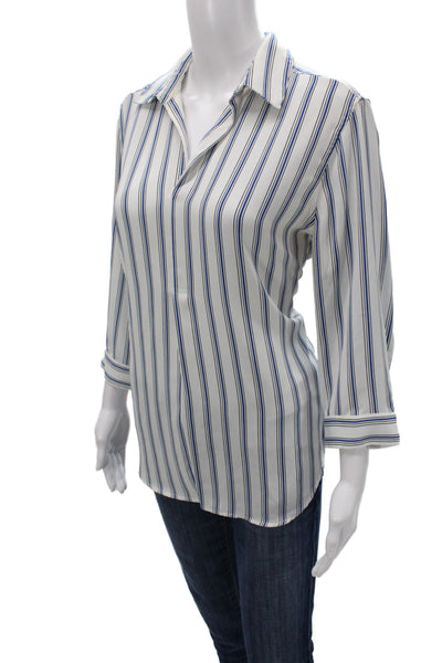 Rachel Zoe Womens Tunic Blouse Blue Striped Collared 3/4 Sleeve Size M